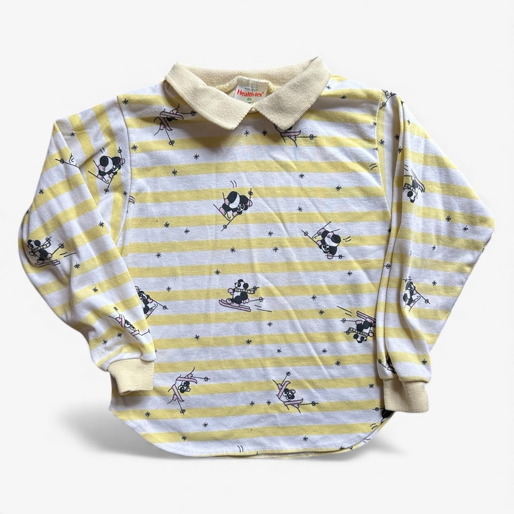 Vintage Health-Tex 80s Ski Bear Striped Long Sleeve Polo Shirt Kids Size 6X